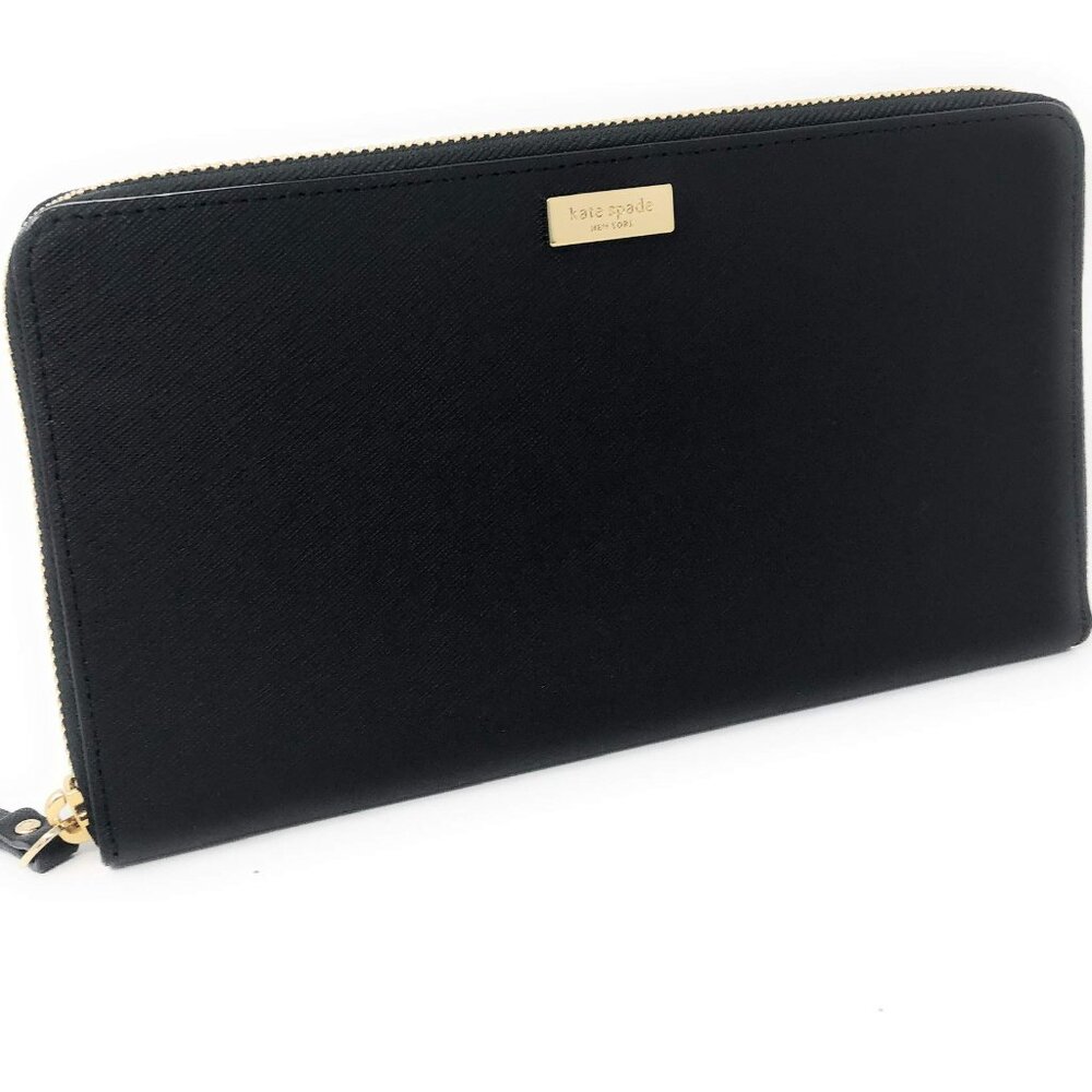 Kate Spade New York Extra Large Passport Holder Travel Wallet Black Leather